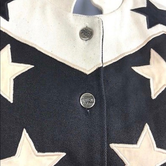 Western Fringe Denim Jean Jacket Black White Stars - Picture 4 of 4